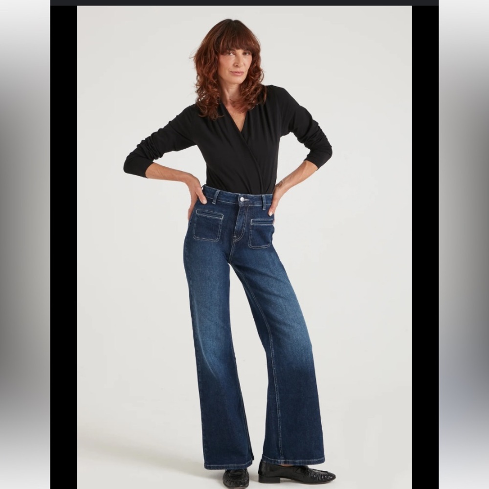 WE THE FREE/FREE PEOPLE WIDE LEG HIGH WAISTED PATCH POCKET SAILOR BAGGY JEANS